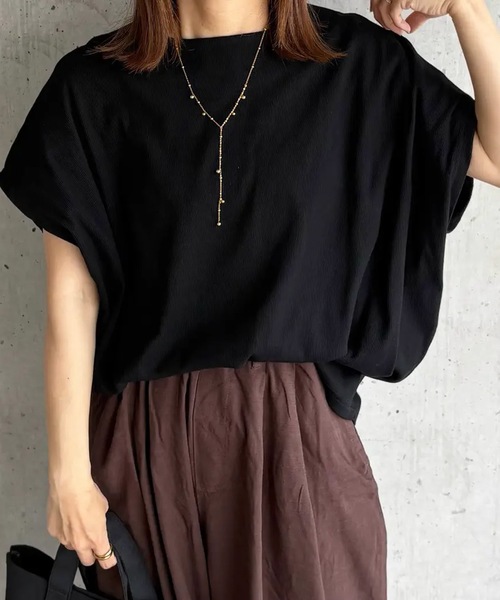 aquagarage(アクアガレージ)の「コクーンリブ半袖トップス(Tシャツ/カットソー・レディース・ブラウン/アイボリー/ブラック・FREE)」の8枚目の写真