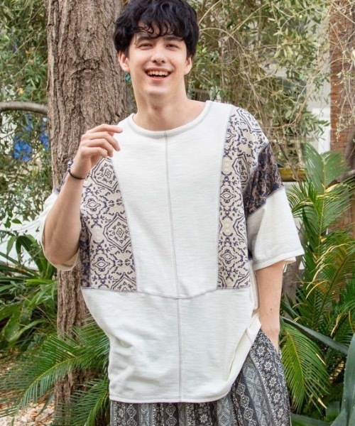 チャイハネ(チャイハネ)の「【チャイハネ】カジナツMEN'Sトップス(Tシャツ/カットソー・メンズ・パープル/オレンジ/ブラック/ホワイト/カーキ・FREE)」の2枚目の写真