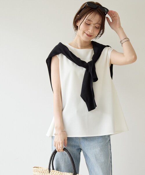 DISCOAT(ディスコート)の「【Noka/WEB限定】カットジョーゼットプレートTシャツ(Tシャツ/カットソー・レディース・モカ/ブラック/オフホワイト・FREE)」の2枚目の写真