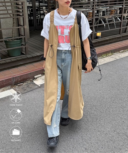 CPCM(シーピーシーエム)の「【2点セット】ストレッチナイロンパッカブルジップワンピース(ワンピース・レディース・ブラック/ベージュ/チャコールグレー・FREE)」の3枚目の写真