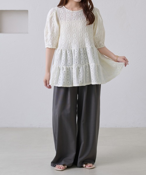 apres jour clair(アプレジュールクレア)の「【apres jour clair】フラワーレースティアードプルオーバー(Tシャツ/カットソー・レディース・ブラック/ベージュ/アイボリー・X-LARGE/フリー)」の11枚目の写真