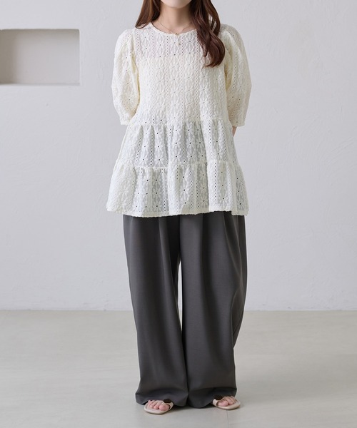 apres jour clair(アプレジュールクレア)の「【apres jour clair】フラワーレースティアードプルオーバー(Tシャツ/カットソー・レディース・ブラック/ベージュ/アイボリー・X-LARGE/フリー)」の12枚目の写真