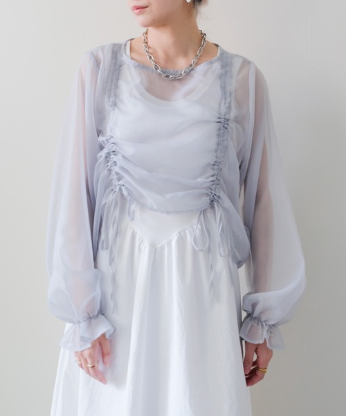 セール】Sheer Gather Ribbon Blouse(シアーギャザーリボンブラウス