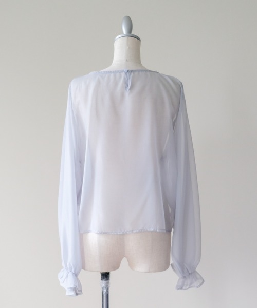 DOLLUPOOPS(ドールアップウップス)の「Sheer Gather Ribbon Blouse(シアーギャザーリボンブラウス)(シャツ/ブラウス・レディース・ライトグレー/ブラック・FREE)」の16枚目の写真