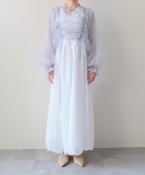 DOLLUPOOPS(ドールアップウップス)の「Sheer Gather Ribbon Blouse(シアーギャザーリボンブラウス)(シャツ/ブラウス・レディース・ライトグレー/ブラック・FREE)」の12枚目の写真