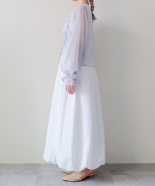 DOLLUPOOPS(ドールアップウップス)の「Sheer Gather Ribbon Blouse(シアーギャザーリボンブラウス)(シャツ/ブラウス・レディース・ライトグレー/ブラック・FREE)」の13枚目の写真