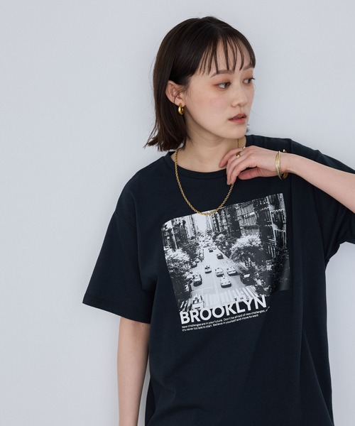 CROSS FUNCTION(クロスファンクション)の「《UV》エブ楽 Brooklynフォトプリント クール Tシャツ【CROSS FUNCTION/クロスファンクション】(Tシャツ/カットソー・レディース・オフホワイト/チャコールグレー・LL/L/M)」の7枚目の写真
