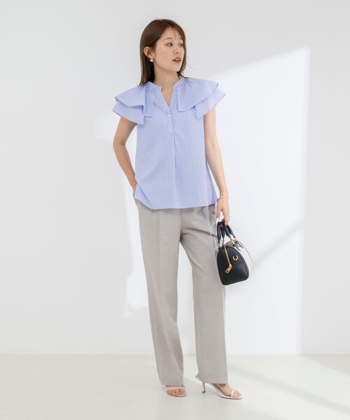 NOLLEY’S(ノーリーズ)の「《セットアップ対応/接触冷感》【BECシリーズ】ウォッシャブルハイスペックトロセミワイドパンツ(その他パンツ・レディース・ライトグレー/ネイビー・38/36)」の20枚目の写真