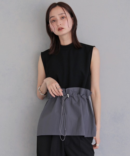 &g'aime(アンジェム)の「【&g'aime 】ウエストシャーリングTOPS(Tシャツ/カットソー・レディース・オフホワイト/チャコールグレー/ブラック・FREE)」の1枚目の写真