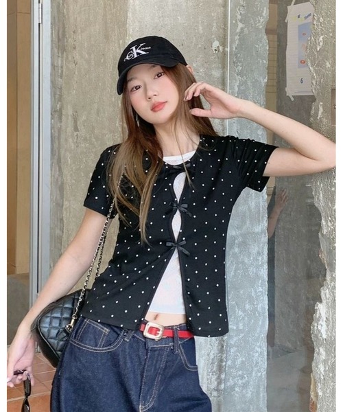inst.ALL(インストール)の「ドット×リボン レイヤード風半袖トップス(Tシャツ/カットソー・レディース・ブラック・M)」の18枚目の写真