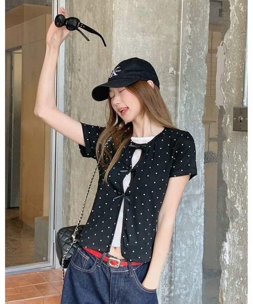 inst.ALL(インストール)の「ドット×リボン レイヤード風半袖トップス(Tシャツ/カットソー・レディース・ブラック・M)」の16枚目の写真