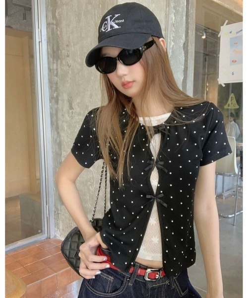 inst.ALL(インストール)の「ドット×リボン レイヤード風半袖トップス(Tシャツ/カットソー・レディース・ブラック・M)」の14枚目の写真