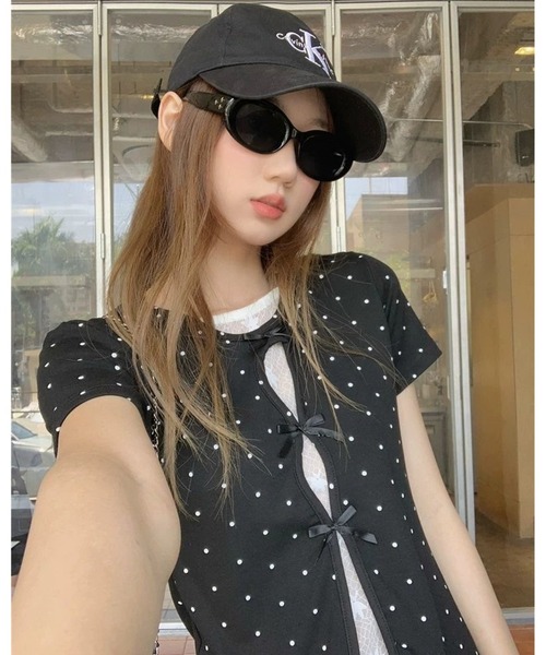 inst.ALL(インストール)の「ドット×リボン レイヤード風半袖トップス(Tシャツ/カットソー・レディース・ブラック・M)」の13枚目の写真