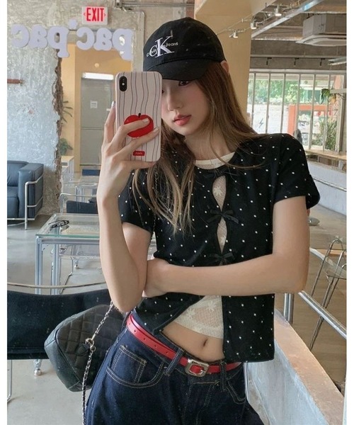 inst.ALL(インストール)の「ドット×リボン レイヤード風半袖トップス(Tシャツ/カットソー・レディース・ブラック・M)」の12枚目の写真