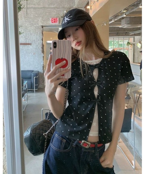 inst.ALL(インストール)の「ドット×リボン レイヤード風半袖トップス(Tシャツ/カットソー・レディース・ブラック・M)」の11枚目の写真