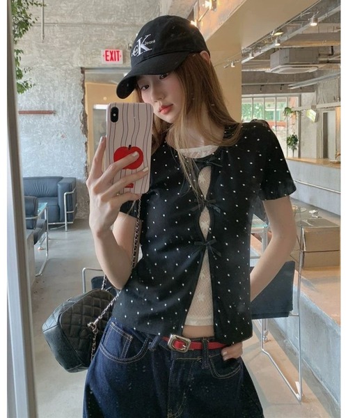 inst.ALL(インストール)の「ドット×リボン レイヤード風半袖トップス(Tシャツ/カットソー・レディース・ブラック・M)」の10枚目の写真