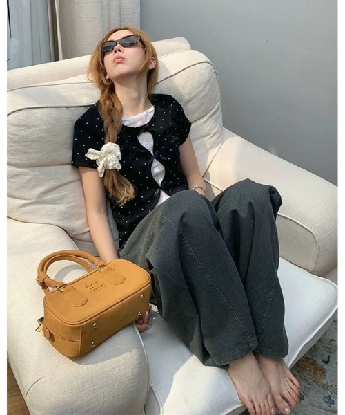 inst.ALL(インストール)の「ドット×リボン レイヤード風半袖トップス(Tシャツ/カットソー・レディース・ブラック・M)」の5枚目の写真