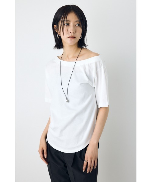 AZUL by moussy（アズールバイマウジー）の「【サイズ,身長別画像あり】【接触冷感】ひんやり♪クールタッチワンショルダーカットトップス　夏服　春服（Tシャツ/カットソー・レディース・ライトブラック/オフホワイト/ベージュ/ライトブルー・MEDIUM/SMALL）」の18枚目の写真