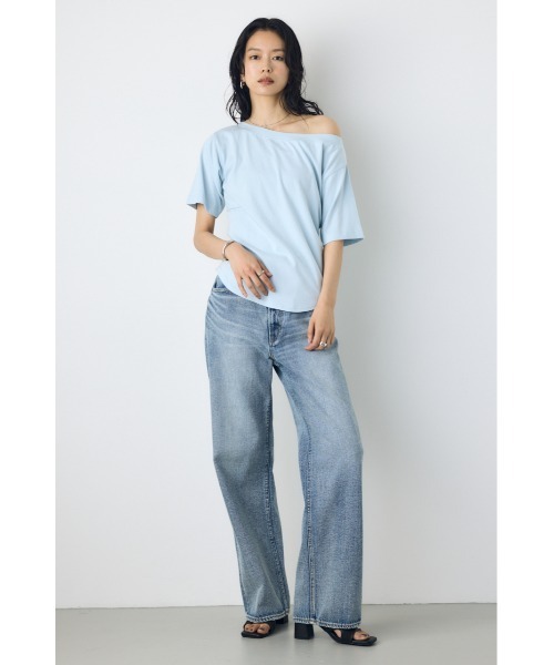 AZUL by moussy（アズールバイマウジー）の「【サイズ,身長別画像あり】【接触冷感】ひんやり♪クールタッチワンショルダーカットトップス　夏服　春服（Tシャツ/カットソー・レディース・ライトブラック/オフホワイト/ベージュ/ライトブルー・MEDIUM/SMALL）」の14枚目の写真