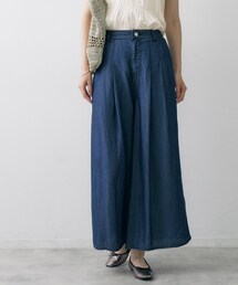 テンセルデニム タックワイドパンツ