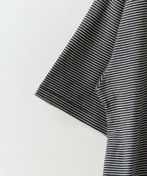 Healthknit(ヘルスニット)の「Healthknit/ヘルスニット Narrow Border Jersey Wide Crew S/S ナローボーダー ワイドクルーネック半袖Tシャツ 抗菌防臭 細ボーダー オーバーサイズ メンズ 2026年 夏 夏服(Tシャツ/カットソー・メンズ・ブラック/ベージュ/ブルー/ナチュラル・M/L/XL)」の6枚目の写真