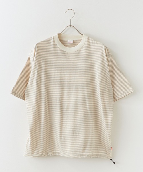 Healthknit(ヘルスニット)の「Healthknit/ヘルスニット Narrow Border Jersey Wide Crew S/S ナローボーダー ワイドクルーネック半袖Tシャツ 抗菌防臭 細ボーダー オーバーサイズ メンズ 2026年 夏 夏服(Tシャツ/カットソー・メンズ・ブラック/ベージュ/ブルー/ナチュラル・M/L/XL)」の20枚目の写真