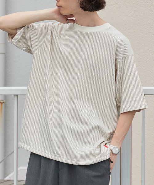 Healthknit(ヘルスニット)の「Healthknit/ヘルスニット Narrow Border Jersey Wide Crew S/S ナローボーダー ワイドクルーネック半袖Tシャツ 抗菌防臭 細ボーダー オーバーサイズ メンズ 2026年 夏 夏服(Tシャツ/カットソー・メンズ・ブラック/ベージュ/ブルー/ナチュラル・M/L/XL)」の21枚目の写真