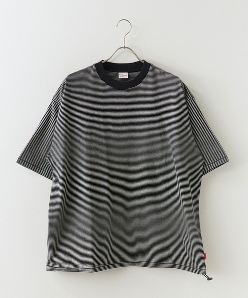 Healthknit(ヘルスニット)の「Healthknit/ヘルスニット Narrow Border Jersey Wide Crew S/S ナローボーダー ワイドクルーネック半袖Tシャツ 抗菌防臭 細ボーダー オーバーサイズ メンズ 2026年 夏 夏服(Tシャツ/カットソー・メンズ・ブラック/ベージュ/ブルー/ナチュラル・M/L/XL)」の10枚目の写真
