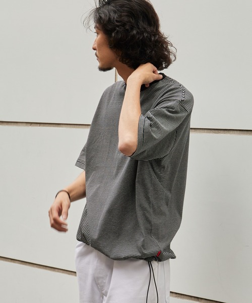 Healthknit(ヘルスニット)の「Healthknit/ヘルスニット Narrow Border Jersey Wide Crew S/S ナローボーダー ワイドクルーネック半袖Tシャツ 抗菌防臭 細ボーダー オーバーサイズ メンズ 2026年 夏 夏服(Tシャツ/カットソー・メンズ・ブラック/ベージュ/ブルー/ナチュラル・M/L/XL)」の15枚目の写真