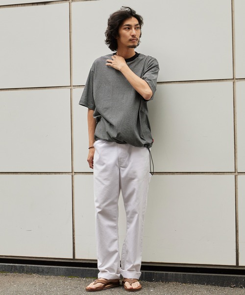Healthknit(ヘルスニット)の「Healthknit/ヘルスニット Narrow Border Jersey Wide Crew S/S ナローボーダー ワイドクルーネック半袖Tシャツ 抗菌防臭 細ボーダー オーバーサイズ メンズ 2026年 夏 夏服(Tシャツ/カットソー・メンズ・ブラック/ベージュ/ブルー/ナチュラル・M/L/XL)」の16枚目の写真