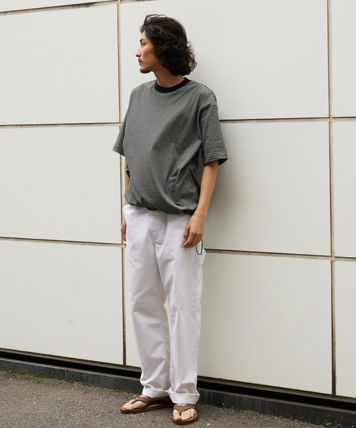 Healthknit(ヘルスニット)の「Healthknit/ヘルスニット Narrow Border Jersey Wide Crew S/S ナローボーダー ワイドクルーネック半袖Tシャツ 抗菌防臭 細ボーダー オーバーサイズ メンズ 2026年 夏 夏服(Tシャツ/カットソー・メンズ・ブラック/ベージュ/ブルー/ナチュラル・M/L/XL)」の17枚目の写真