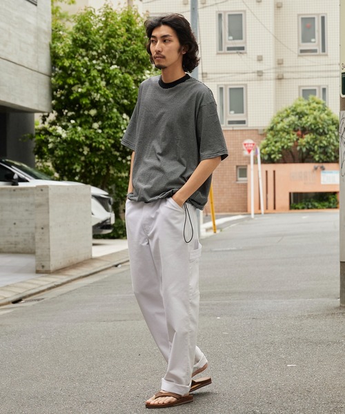 Healthknit(ヘルスニット)の「Healthknit/ヘルスニット Narrow Border Jersey Wide Crew S/S ナローボーダー ワイドクルーネック半袖Tシャツ 抗菌防臭 細ボーダー オーバーサイズ メンズ 2026年 夏 夏服(Tシャツ/カットソー・メンズ・ブラック/ベージュ/ブルー/ナチュラル・M/L/XL)」の19枚目の写真