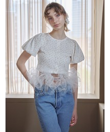 チュールヘム小花柄カーデ / Tulle hem small floral print cardigan