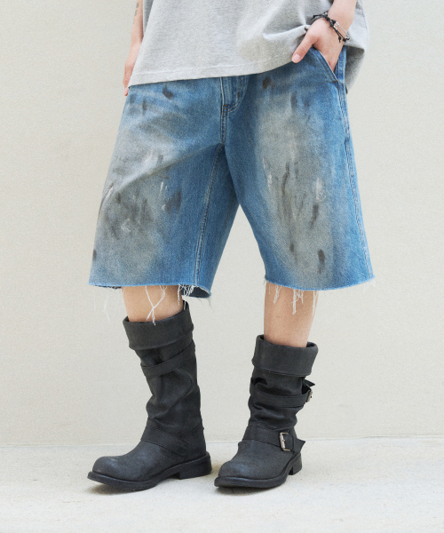 SLOWACID（スローアシッド）の「レトロダーティペインテッドデニムショーツ[ブルー]（デニムパンツ・レディース・その他・SMALL/MEDIUM/LARGE/X-SMALL/X-LARGE）」の4枚目の写真
