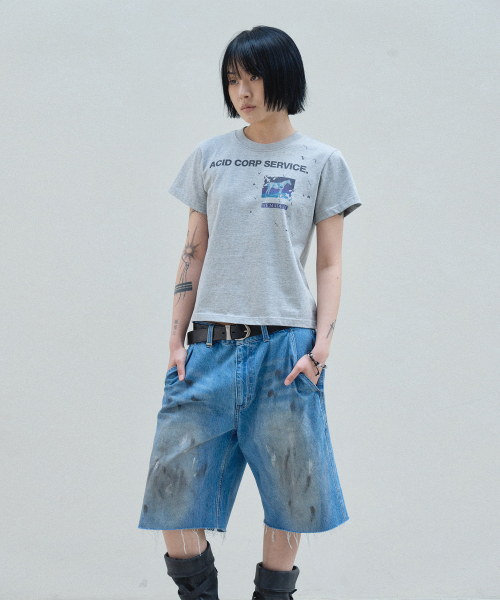 SLOWACID（スローアシッド）の「レトロダーティペインテッドデニムショーツ[ブルー]（デニムパンツ・レディース・その他・SMALL/MEDIUM/LARGE/X-SMALL/X-LARGE）」の5枚目の写真