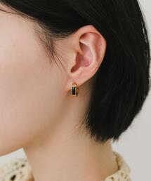 ステンレスブラックビジューフープピアス