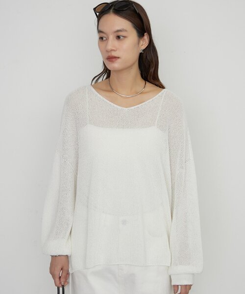 LOUNGEDRESS（ラウンジドレス）の「《さらりと上品/華奢見え》【JAPAN MADE】和紙鹿子2WAYニット（ニット/セーター・レディース・ブラック/オフホワイト/ベージュ・FREE）」の4枚目の写真