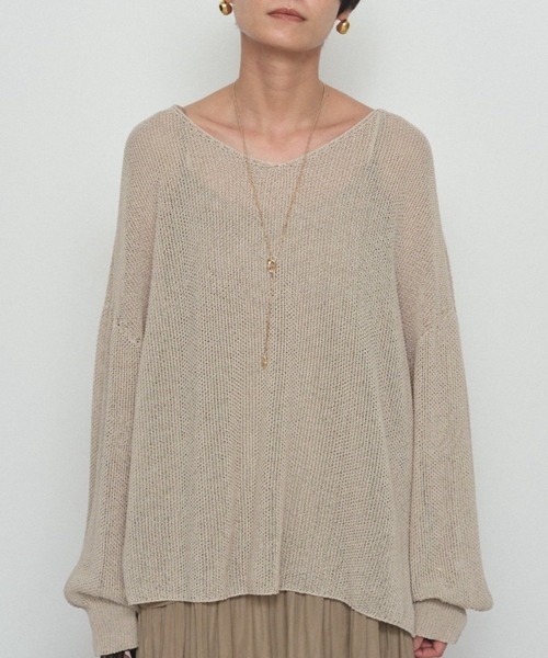 LOUNGEDRESS（ラウンジドレス）の「《さらりと上品/華奢見え》【JAPAN MADE】和紙鹿子2WAYニット（ニット/セーター・レディース・ブラック/オフホワイト/ベージュ・FREE）」の3枚目の写真