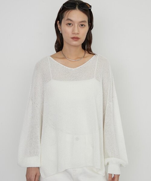 LOUNGEDRESS（ラウンジドレス）の「《さらりと上品/華奢見え》【JAPAN MADE】和紙鹿子2WAYニット（ニット/セーター・レディース・ブラック/オフホワイト/ベージュ・FREE）」の14枚目の写真
