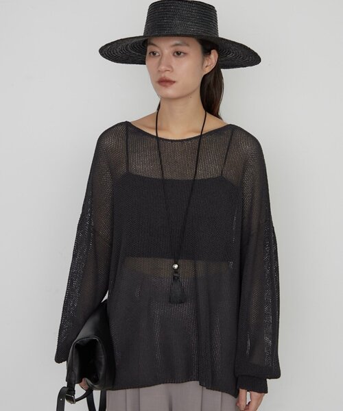 LOUNGEDRESS（ラウンジドレス）の「《さらりと上品/華奢見え》【JAPAN MADE】和紙鹿子2WAYニット（ニット/セーター・レディース・ブラック/オフホワイト/ベージュ・FREE）」の7枚目の写真