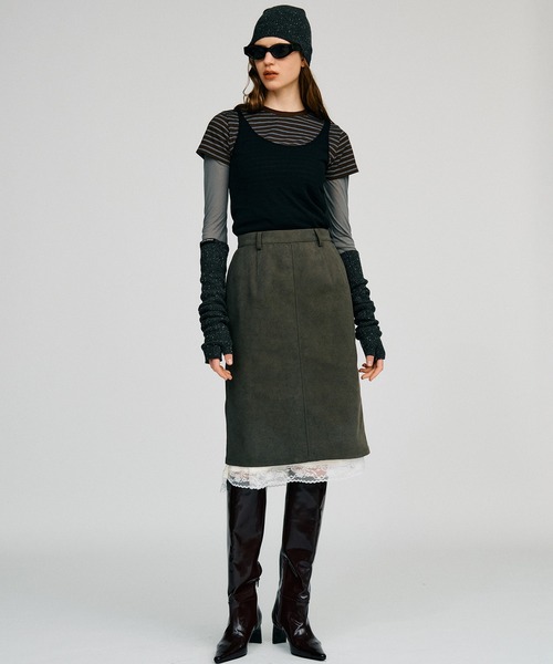 PRANK PROJECT（プランクプロジェクト）の「【2026Autumn Pre-Order】レイヤードヘムスエードスカート / Layered Hem Suede Skirt（スカート・レディース・グレー・38/36）」の2枚目の写真
