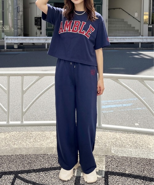FUN(ファン)の「カレッジロゴセットアップ(セットアップ・レディース・ネイビー/ピンク/グレー・FREE)」の1枚目の写真