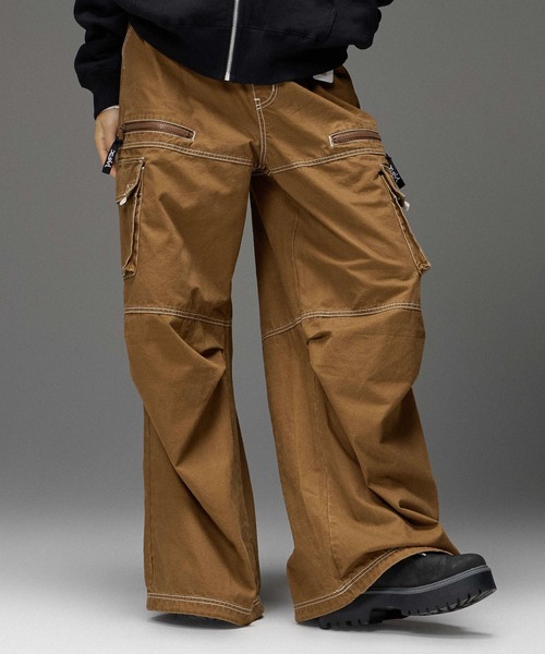 X-girl(エックスガール)の「BICOLOR STITCH EASY CARGO PANTS(カーゴパンツ・レディース・ブラウン/インディゴブルー・M/S)」の1枚目の写真