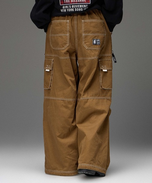X-girl(エックスガール)の「BICOLOR STITCH EASY CARGO PANTS(カーゴパンツ・レディース・ブラウン/インディゴブルー・M/S)」の3枚目の写真