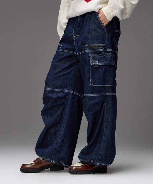 X-girl(エックスガール)の「BICOLOR STITCH EASY CARGO PANTS(カーゴパンツ・レディース・ブラウン/インディゴブルー・M/S)」の14枚目の写真
