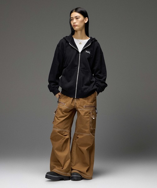 X-girl(エックスガール)の「BICOLOR STITCH EASY CARGO PANTS(カーゴパンツ・レディース・ブラウン/インディゴブルー・M/S)」の4枚目の写真
