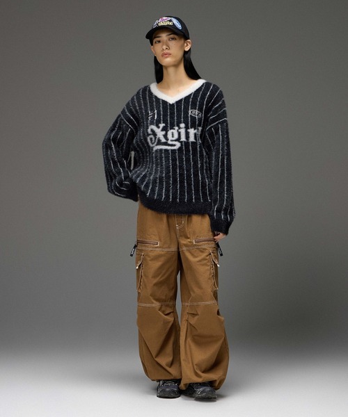 X-girl(エックスガール)の「BICOLOR STITCH EASY CARGO PANTS(カーゴパンツ・レディース・ブラウン/インディゴブルー・M/S)」の9枚目の写真