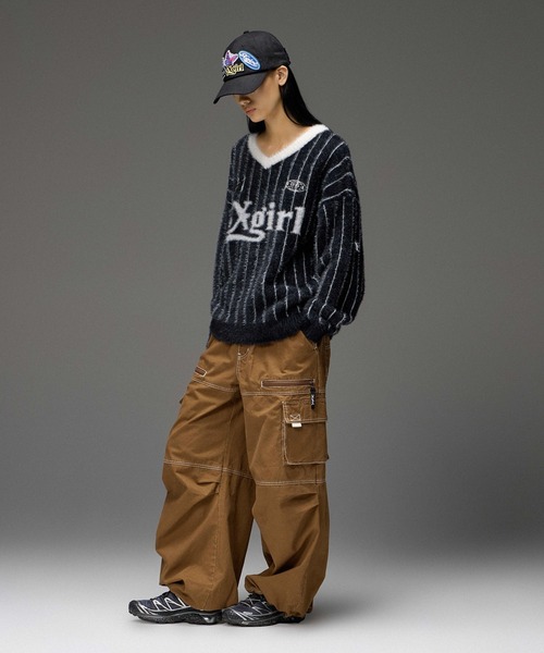X-girl(エックスガール)の「BICOLOR STITCH EASY CARGO PANTS(カーゴパンツ・レディース・ブラウン/インディゴブルー・M/S)」の10枚目の写真