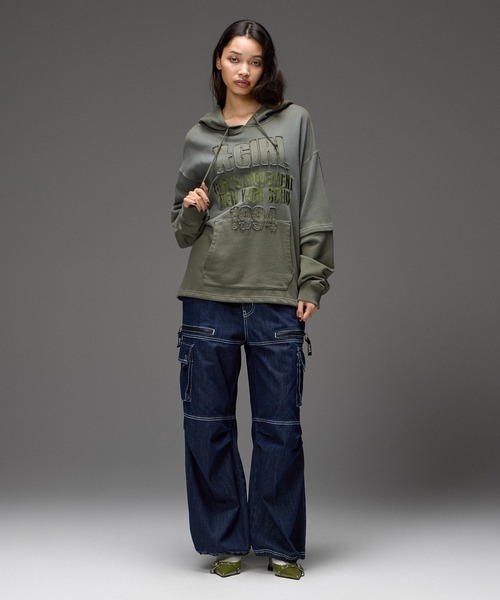 X-girl(エックスガール)の「BICOLOR STITCH EASY CARGO PANTS(カーゴパンツ・レディース・ブラウン/インディゴブルー・M/S)」の19枚目の写真