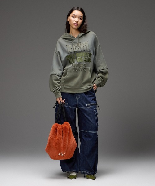 X-girl(エックスガール)の「BICOLOR STITCH EASY CARGO PANTS(カーゴパンツ・レディース・ブラウン/インディゴブルー・M/S)」の20枚目の写真